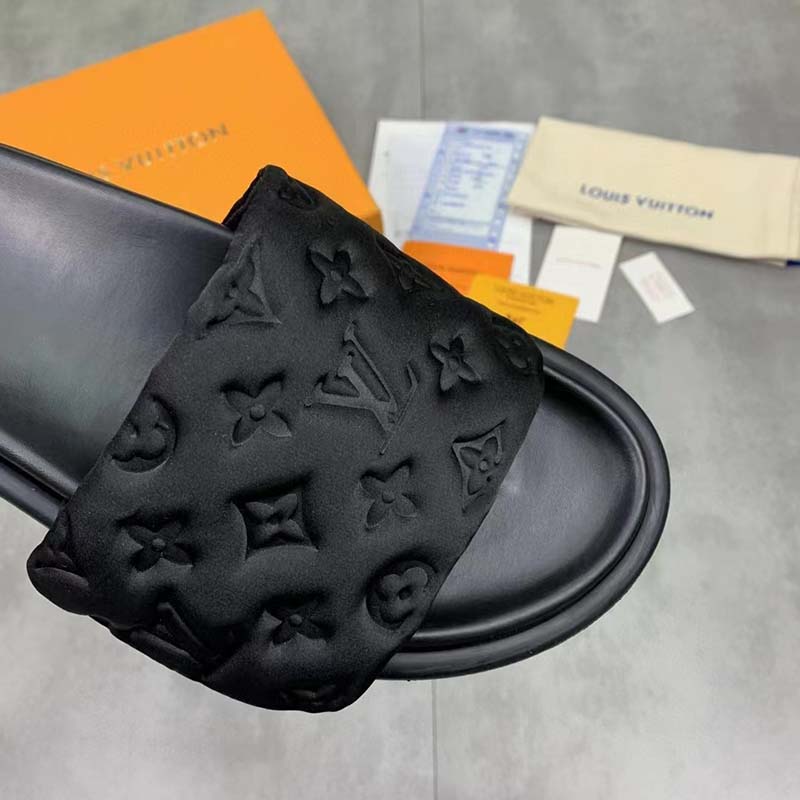 Louis Vuitton LV Unisex Pool Pillow Flat Comfort Mule Black Monogram