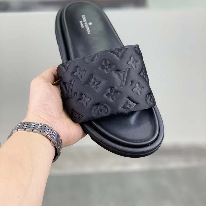 Louis Vuitton LV Unisex Pool Pillow Flat Comfort Mule Black Monogram