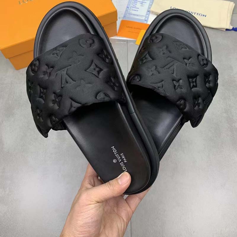 Louis Vuitton LV Unisex Pool Pillow Flat Comfort Mule Black Monogram