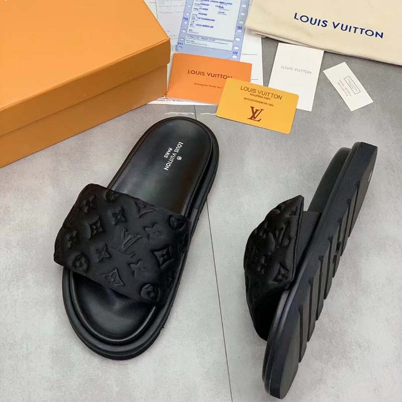 Louis Vuitton LV Unisex Pool Pillow Flat Comfort Mule Black Monogram