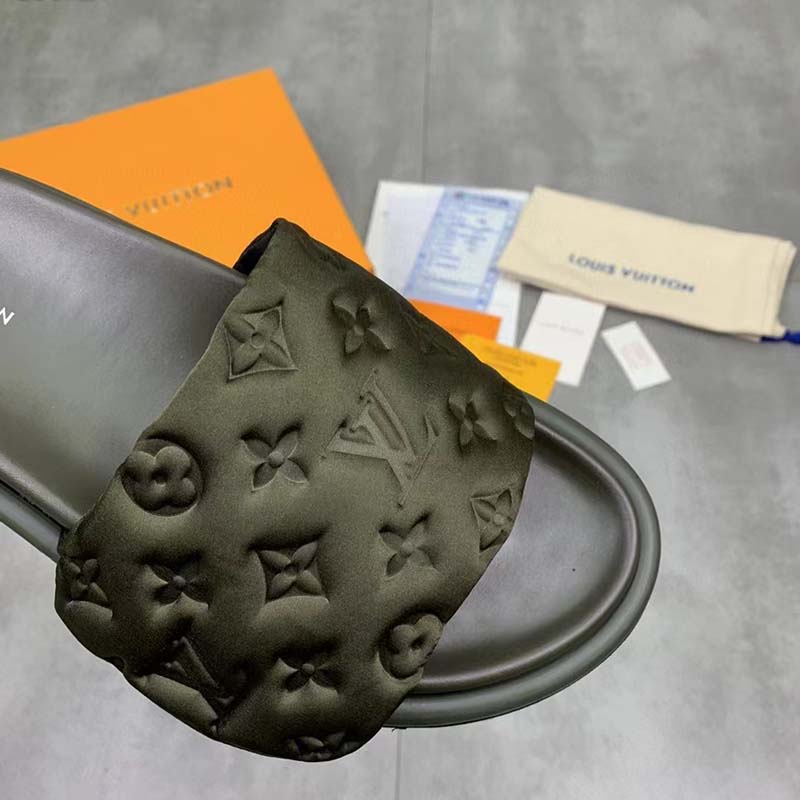 Louis Vuitton LV Unisex Pool Pillow Flat Comfort Mule Khaki Green Monogram