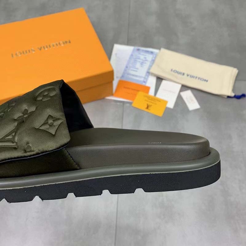 Louis Vuitton LV Unisex Pool Pillow Flat Comfort Mule Khaki Green Monogram