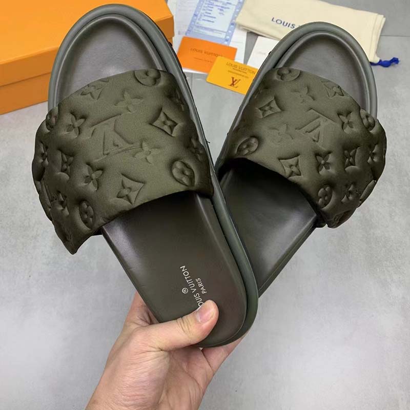 Louis Vuitton LV Unisex Pool Pillow Flat Comfort Mule Khaki Green Monogram