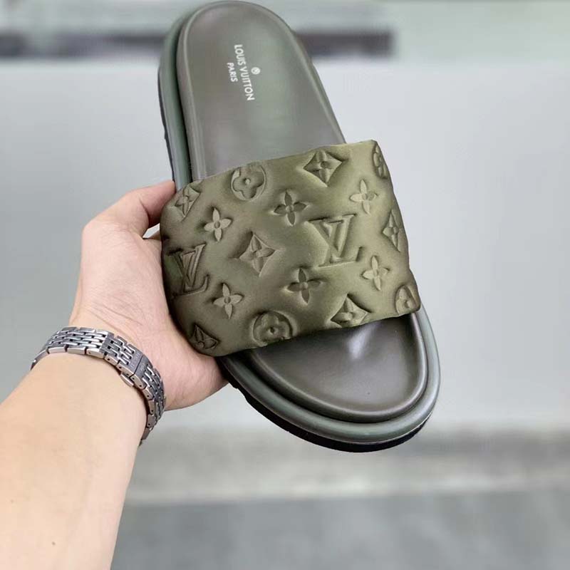 Louis Vuitton LV Unisex Pool Pillow Flat Comfort Mule Khaki Green Monogram