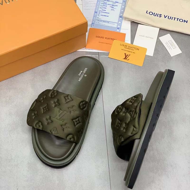 Louis Vuitton LV Unisex Pool Pillow Flat Comfort Mule Khaki Green Monogram