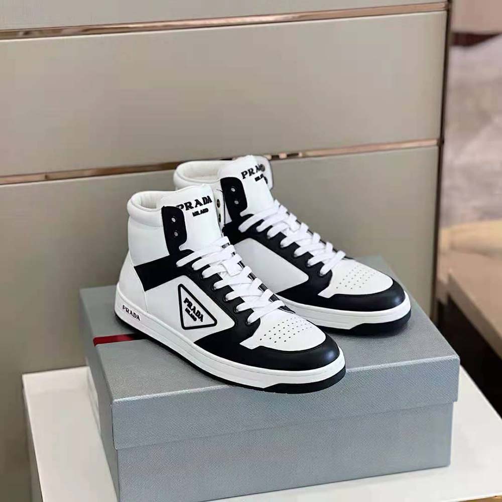 Prada Men Sporty Leather High-Top Sneakers-Black
