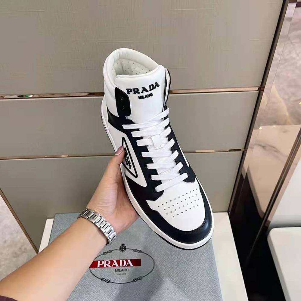 Prada Men Sporty Leather High-Top Sneakers-Black