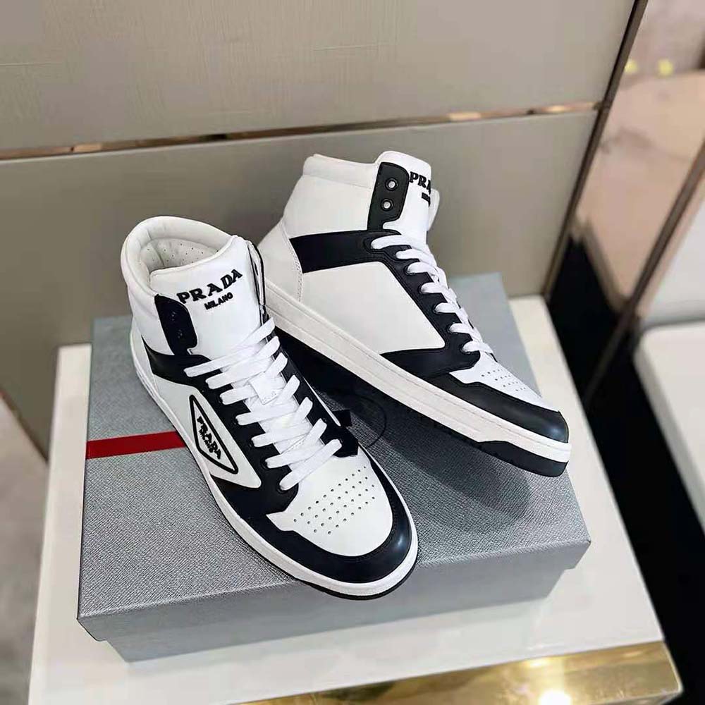 Prada Men Sporty Leather High-Top Sneakers-Black