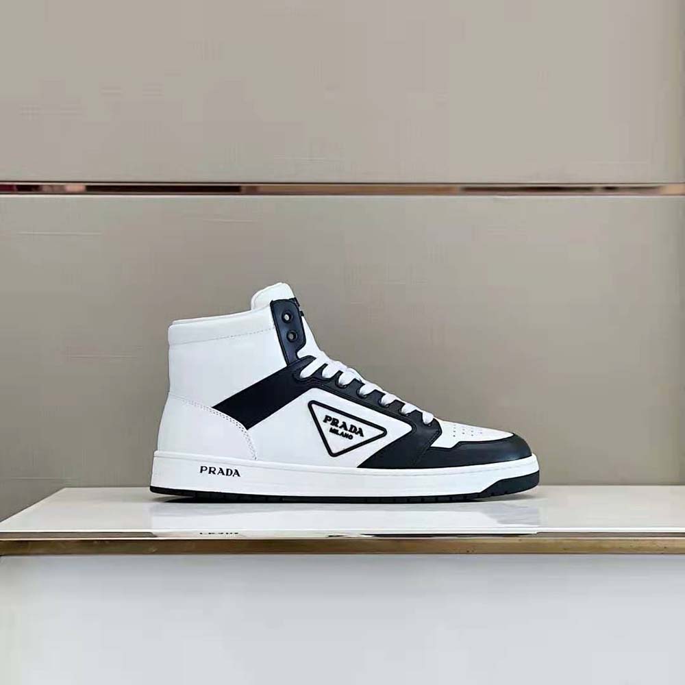 Prada Men Sporty Leather High-Top Sneakers-Black