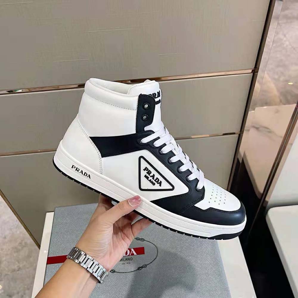 Prada Men Sporty Leather High-Top Sneakers-Black