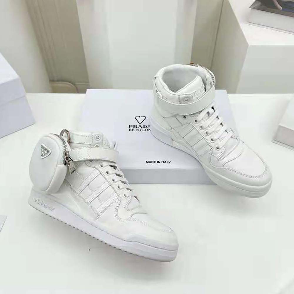 Prada Women Adidas for Prada Re-Nylon Forum High-Top Sneakers-White