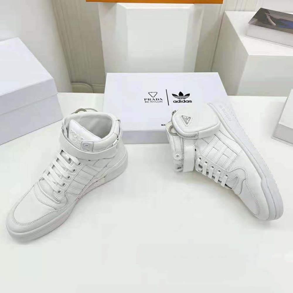 Prada Women Adidas for Prada Re-Nylon Forum High-Top Sneakers-White