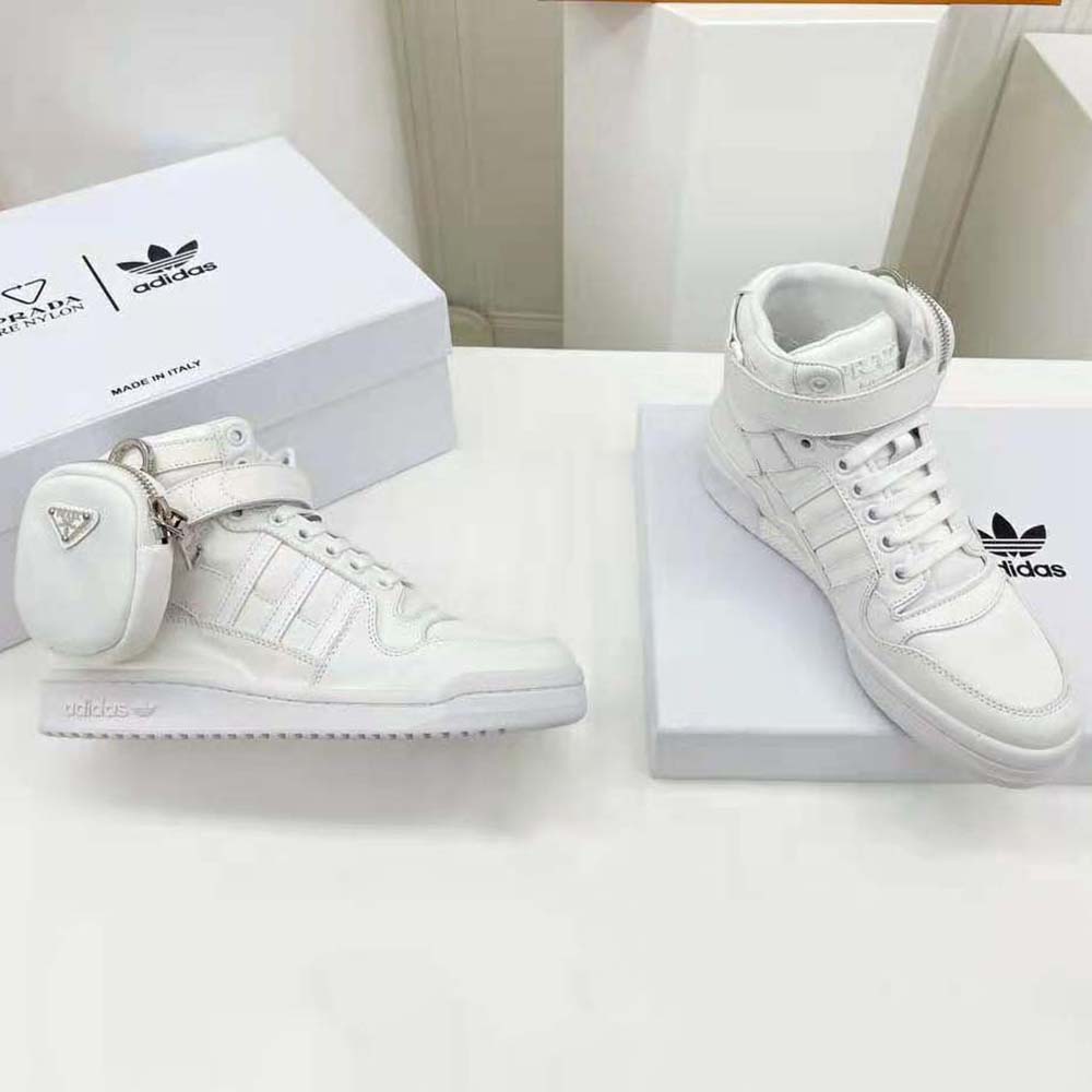 Prada Women Adidas for Prada Re-Nylon Forum High-Top Sneakers-White