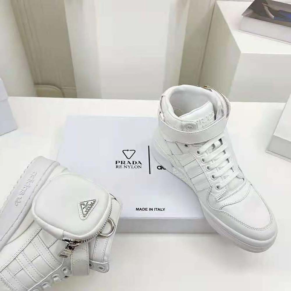Prada Women Adidas for Prada Re-Nylon Forum High-Top Sneakers-White