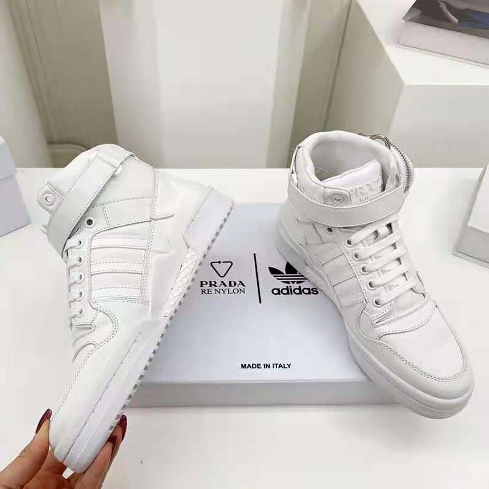 Prada Women Adidas for Prada Re-Nylon Forum High-Top Sneakers-White