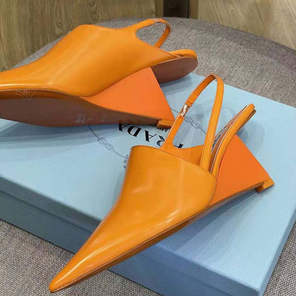 Prada Women Brushed Leather Slingback Pumps in 65mm Heel Height-Orange