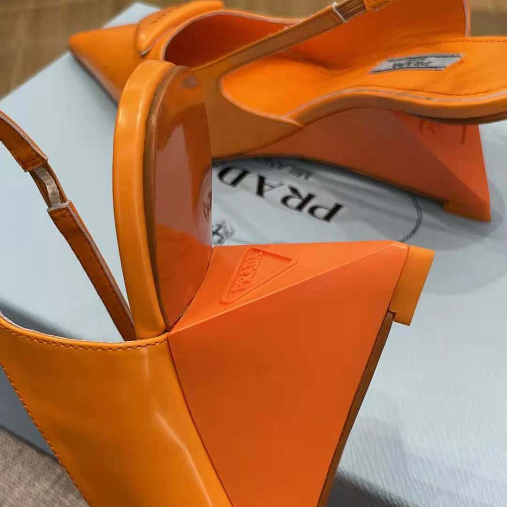 Prada Women Brushed Leather Slingback Pumps in 65mm Heel Height-Orange