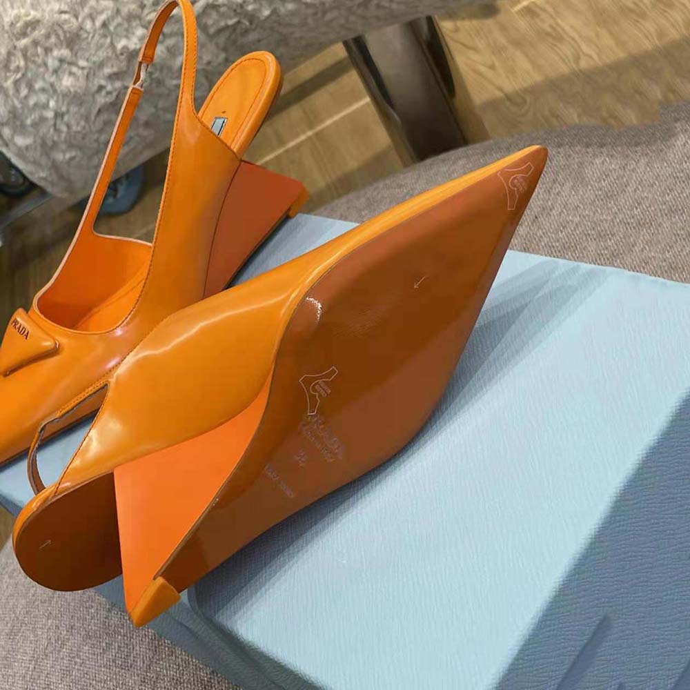 Prada Women Brushed Leather Slingback Pumps in 65mm Heel Height-Orange