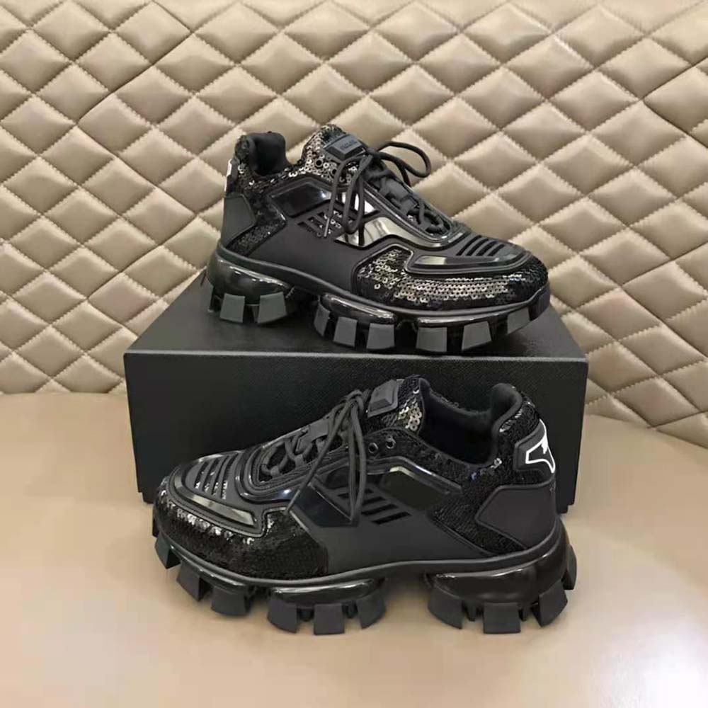 Prada Women Cloudbust Thunder Sequined Sneakers-Black