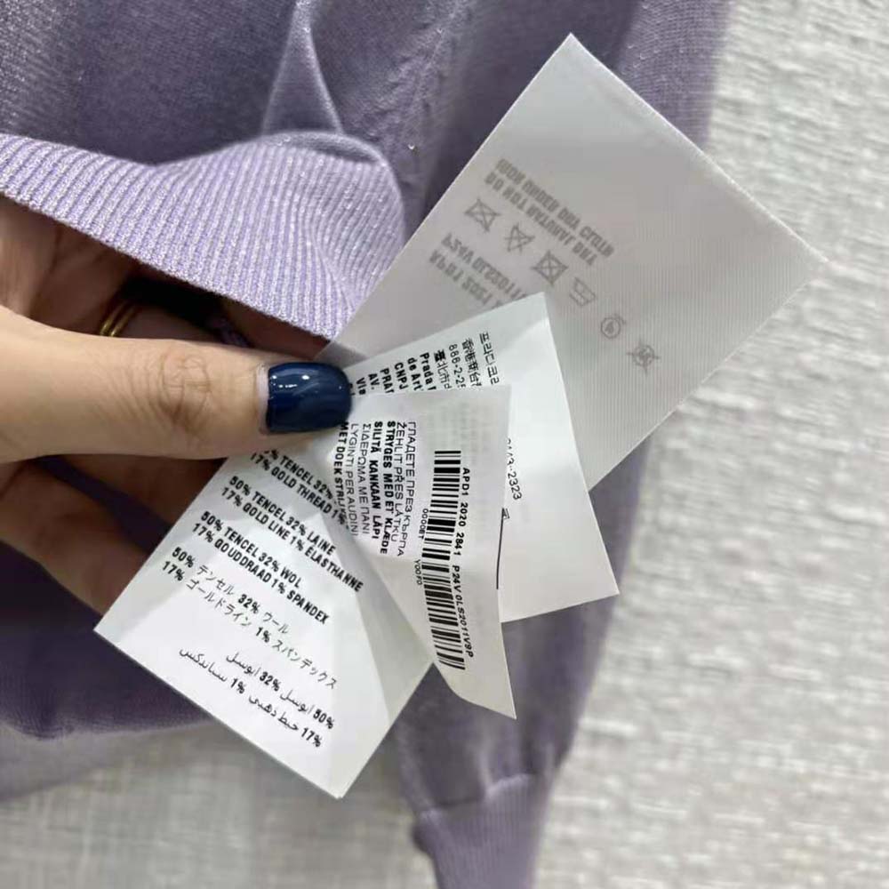 Prada Women Cropped Lurex Cardigan with Intarsia Logo-Purple