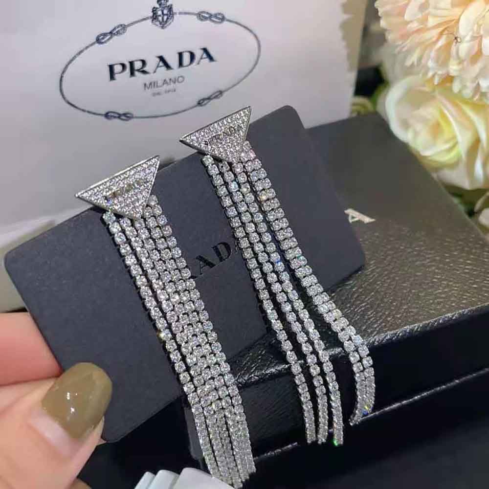 Prada Women Crystal Logo Jewels Zirconia Earrings