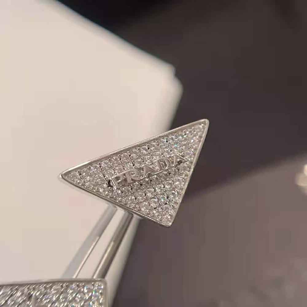 Prada Women Crystal Logo Jewels Zirconia Earrings-Silver