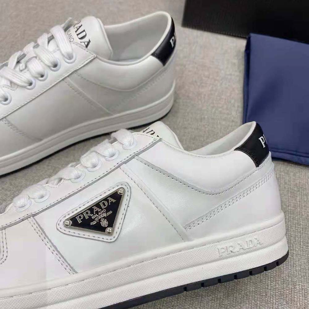 Prada Men Downtown Perforated Leather Sneakers-White