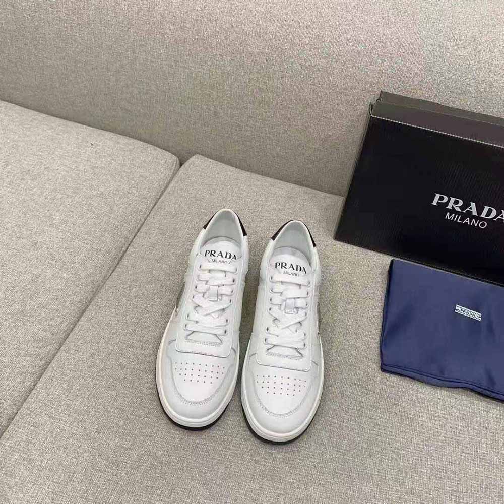 Prada Men Downtown Perforated Leather Sneakers-White
