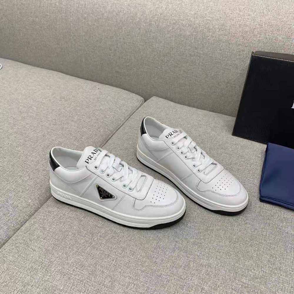 Prada Men Downtown Perforated Leather Sneakers-White