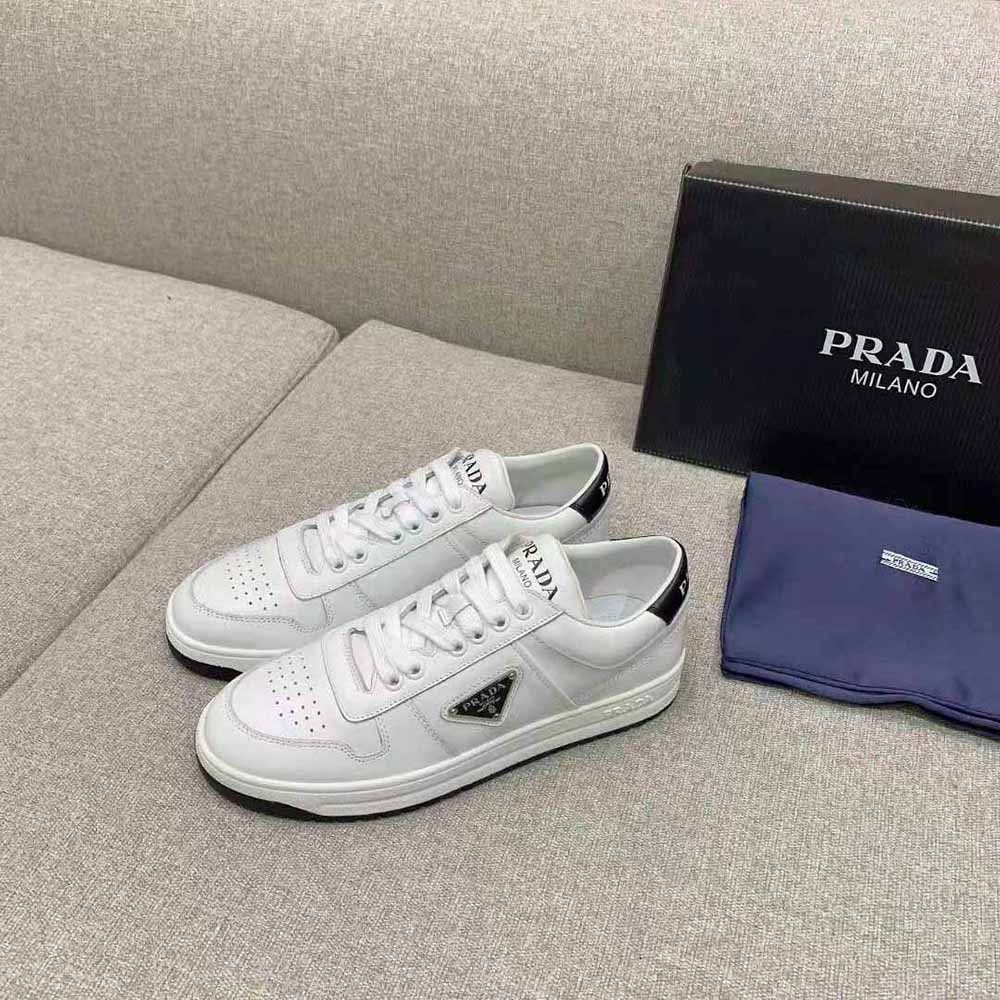 Prada Men Downtown Perforated Leather Sneakers-White