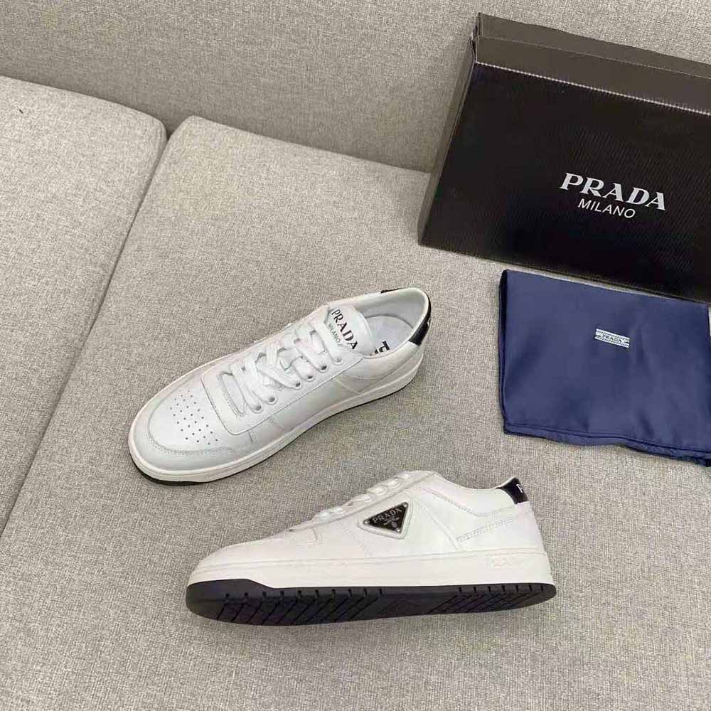 Prada Men Downtown Perforated Leather Sneakers-White