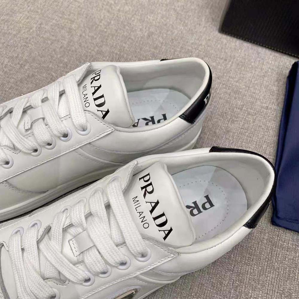Prada Men Downtown Perforated Leather Sneakers-White