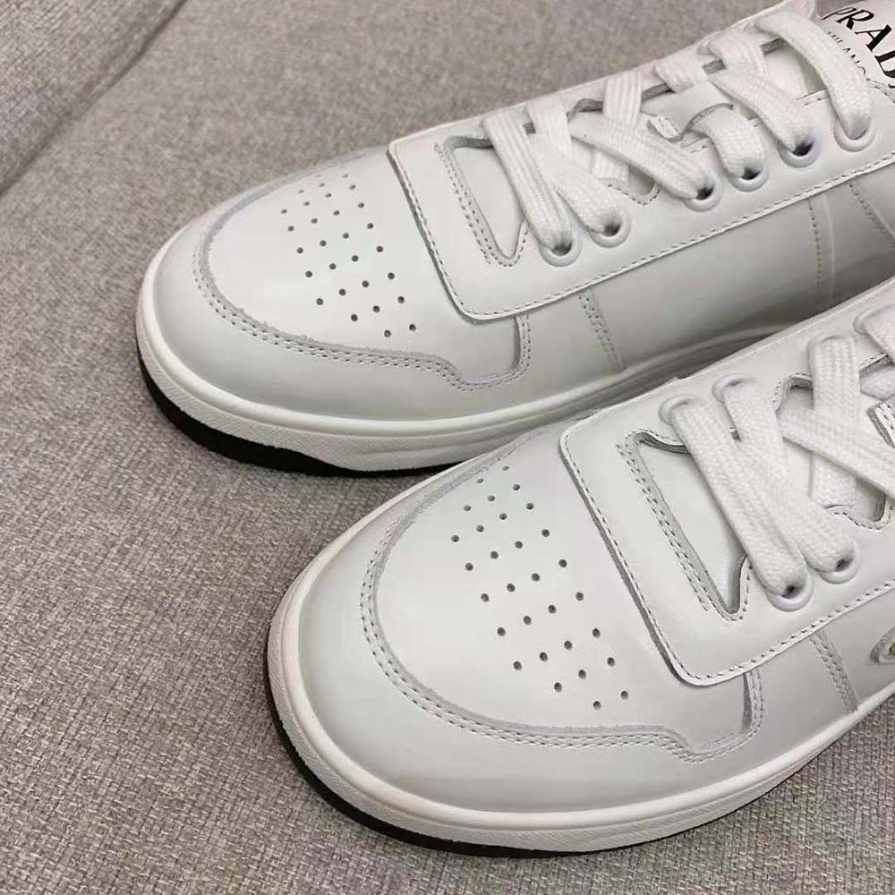 Prada Men Downtown Perforated Leather Sneakers-White