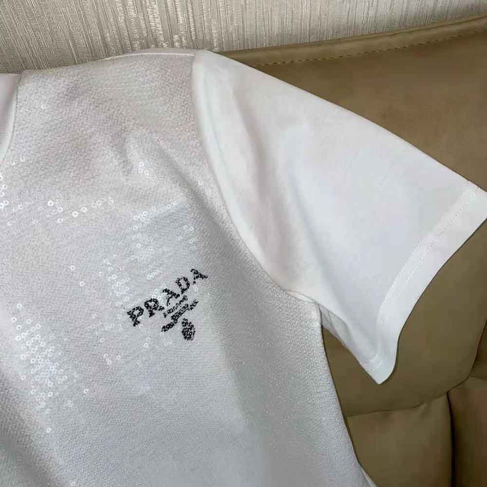 Prada Women Embroidered Cotton T-shirt-White
