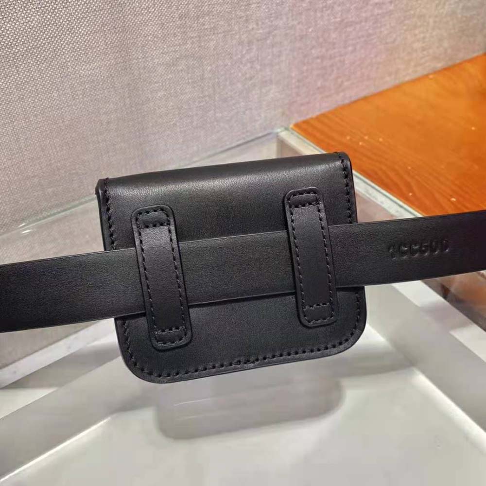 Prada Women Leather Belt With a Hybrid Multifunctional Design-Black