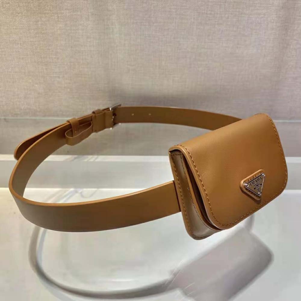 Prada Women Leather Belt With a Hybrid Multifunctional Design-Brown