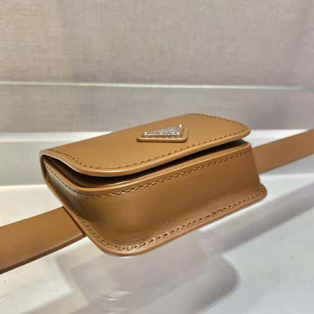 Prada Women Leather Belt With a Hybrid Multifunctional Design-Brown