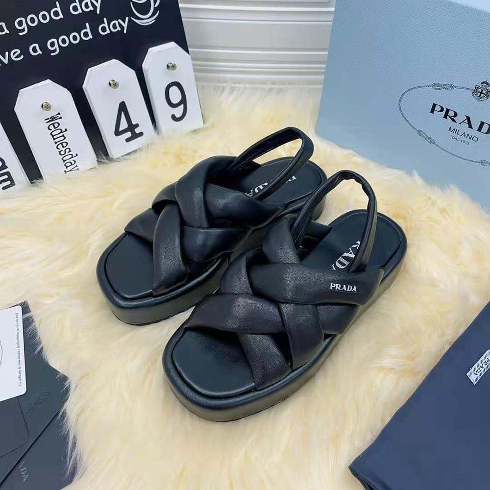 Prada Women Nappa Leather Flatform Sandals-Black