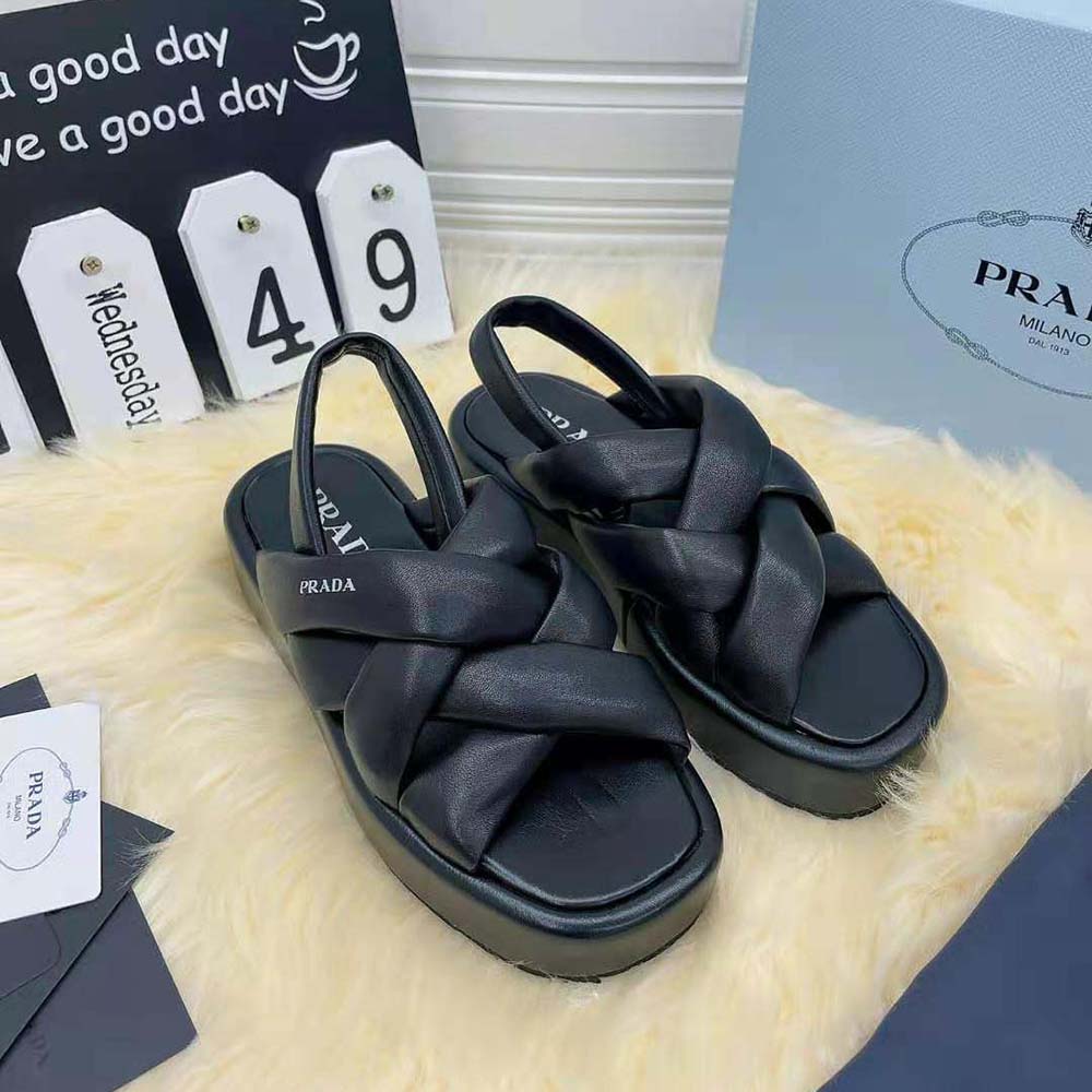 Prada Women Nappa Leather Flatform Sandals-Black
