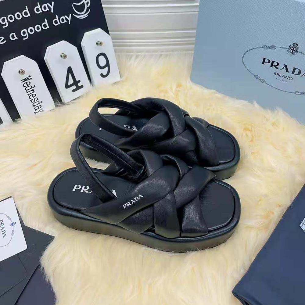 Prada Women Nappa Leather Flatform Sandals-Black