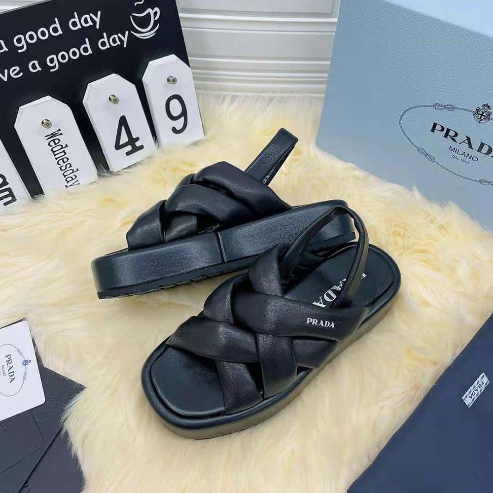 Prada Women Nappa Leather Flatform Sandals-Black