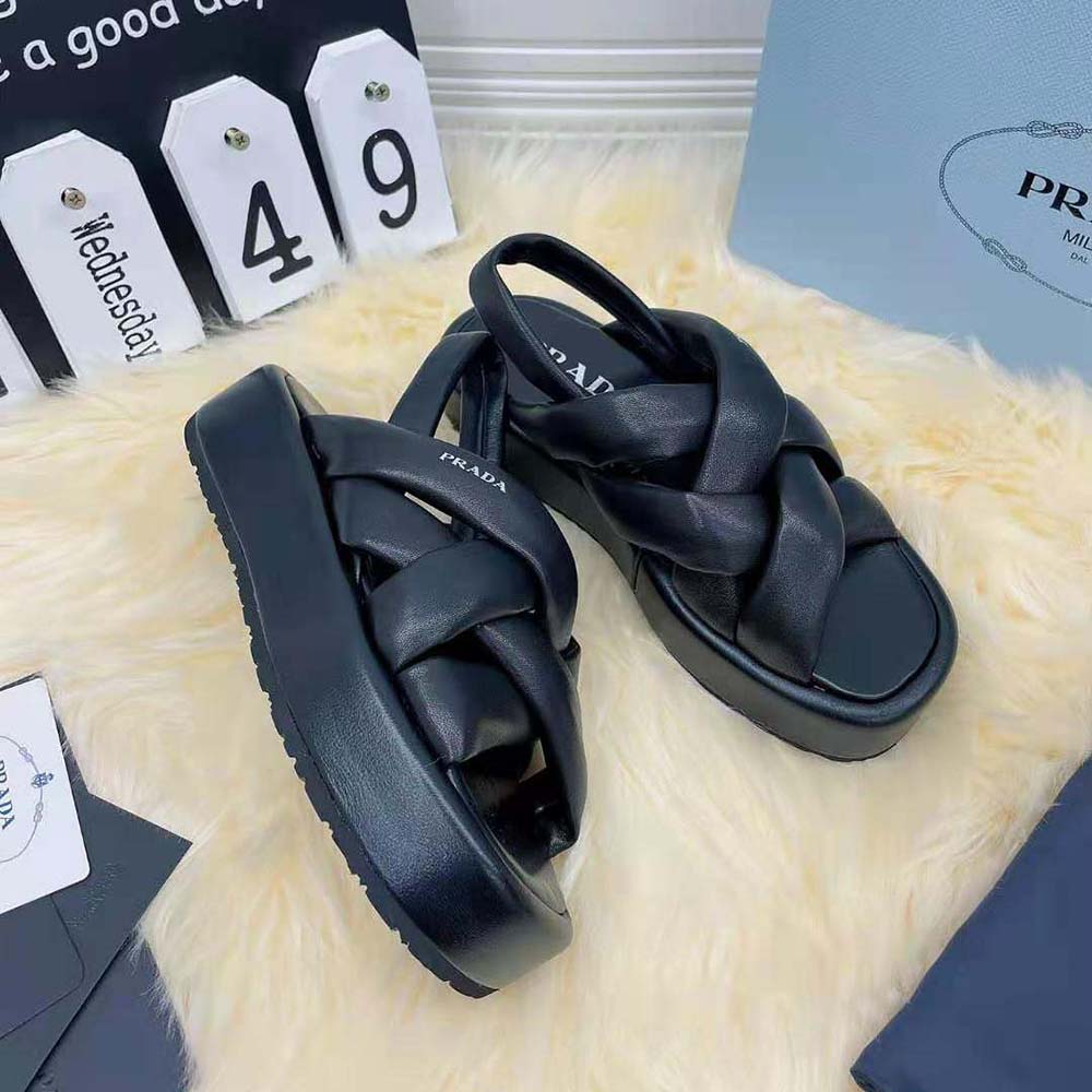 Prada Women Nappa Leather Flatform Sandals-Black