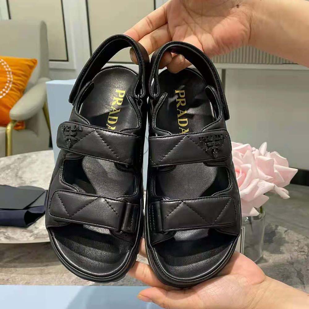Prada Women Padded Nappa Leather Sandals-Black