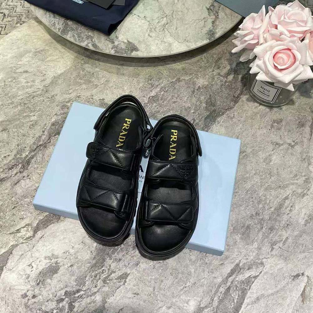Prada Women Padded Nappa Leather Sandals-Black