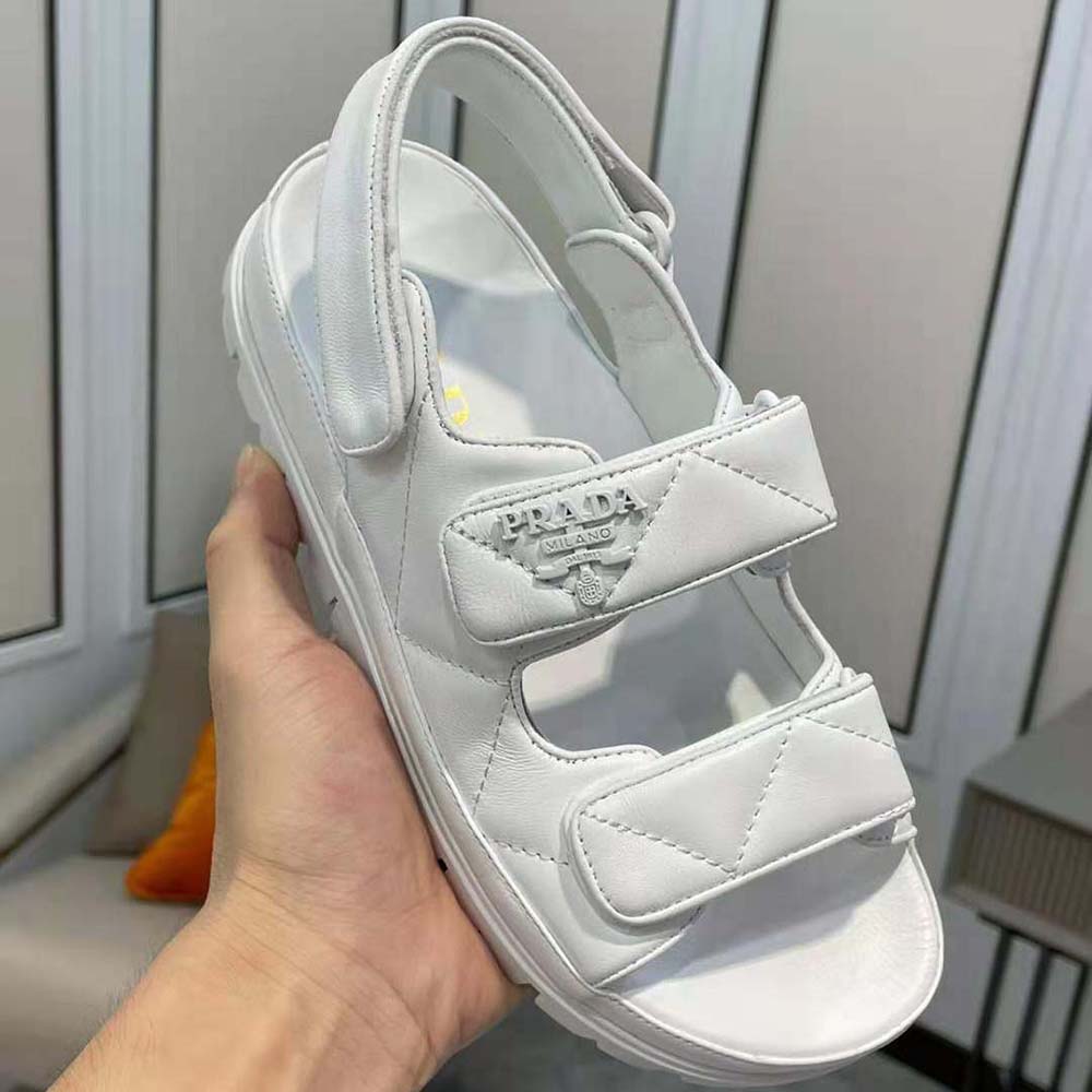 Prada Women Padded Nappa Leather Sandals-White