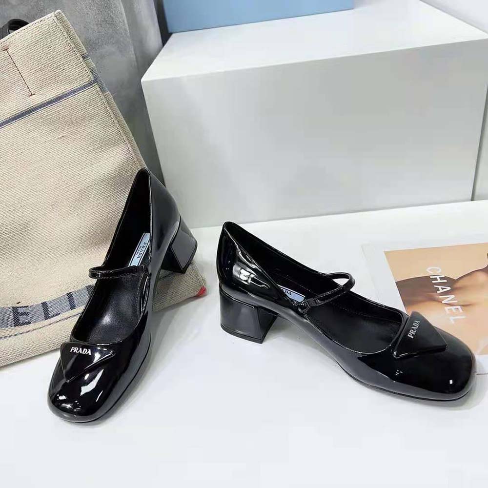 Prada Women Patent Leather Pumps in 45mm Heel Height-Black