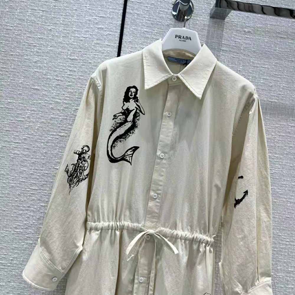 Prada Women Printed Canvas Dress is Decorated with Motifs Made