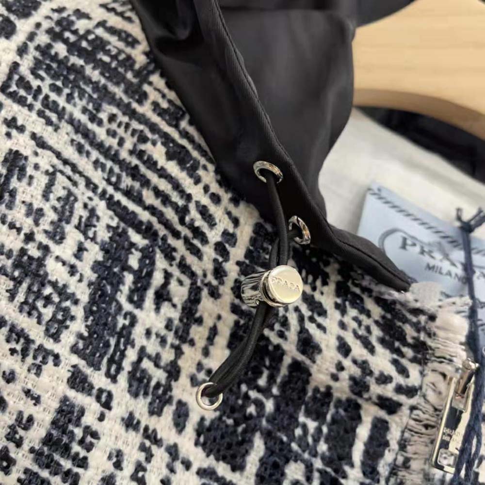Prada Women Printed Fabric and Re-Nylon Jacket-Black