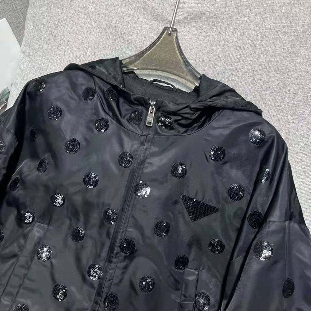 Prada Women Re-Nylon Embroidered Jacket-Black
