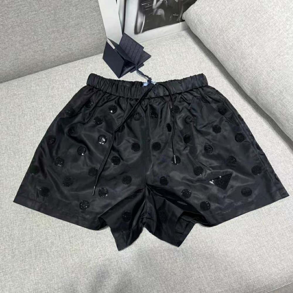 Prada Women Re-Nylon Sequin Shorts-Black